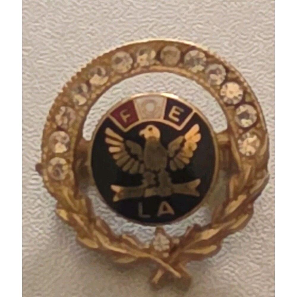 Vntg FOE Fraternal Order of Eagles Ladies Auxiliary Gold Tone Rhinestone Brooch